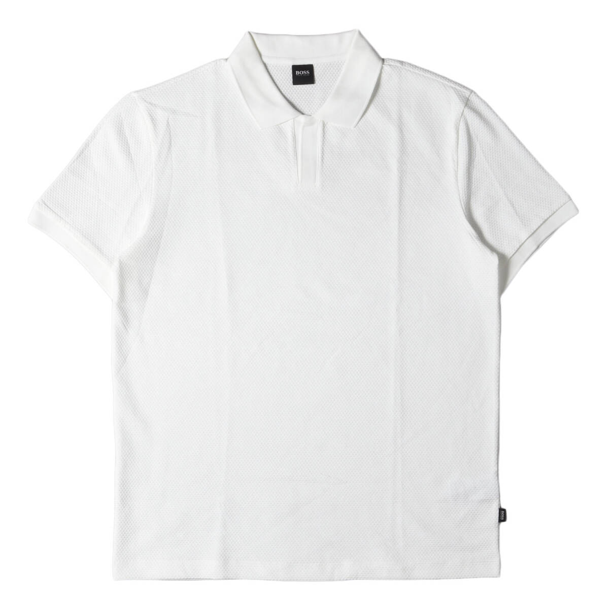 新品同様 HUGO BOSS ヒューゴボス ポロシャツ サイズ:XL ハニカム ストレッチ スキッパー 半袖ポロシャツ ホワイト 白 トップスの画像1