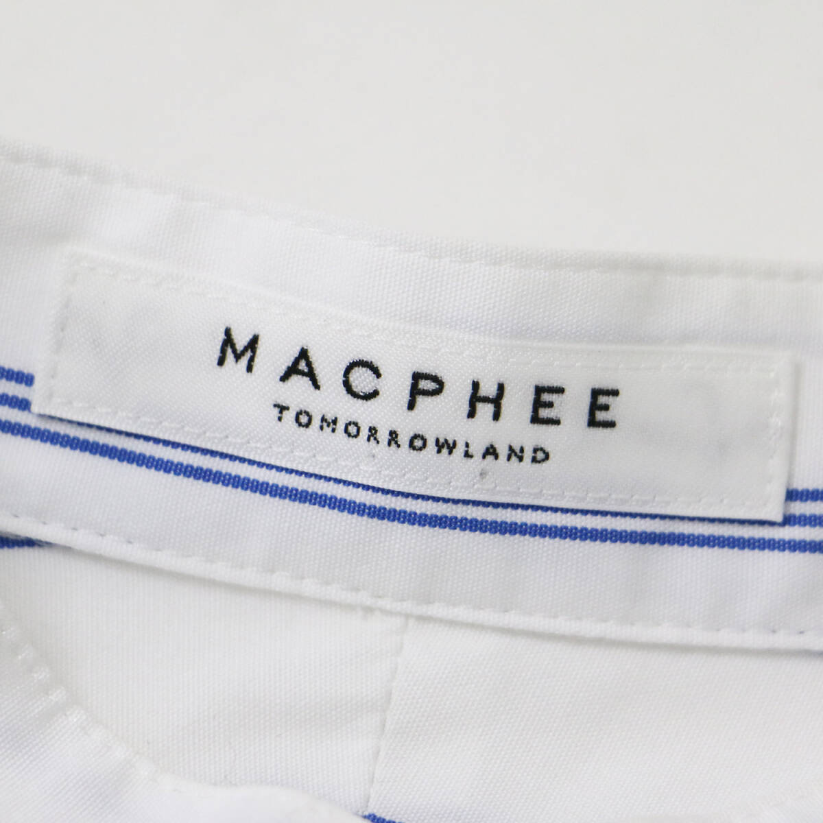 MACPHEE マカフィー シャツ ホワイト ブルー 白 36(9号) ストライプ バンドカラー チュニック ファインコットン 綿 長袖 トップス_画像4