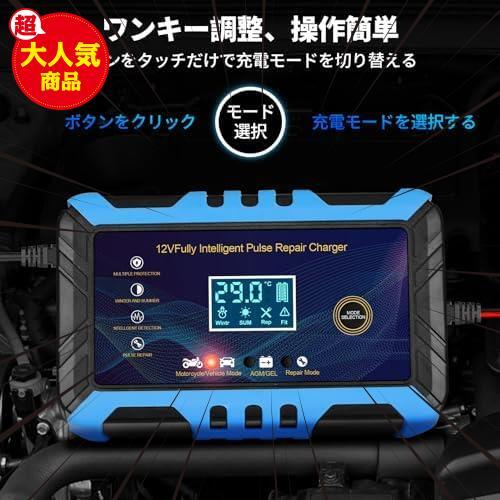 12Vバッテリー充電器 車/バイク バッテリー充電器 自動バッテリーチャージャー パルス充電器 6A充電電流 4-100Ah鉛蓄バッテリー用 LED表示_画像4