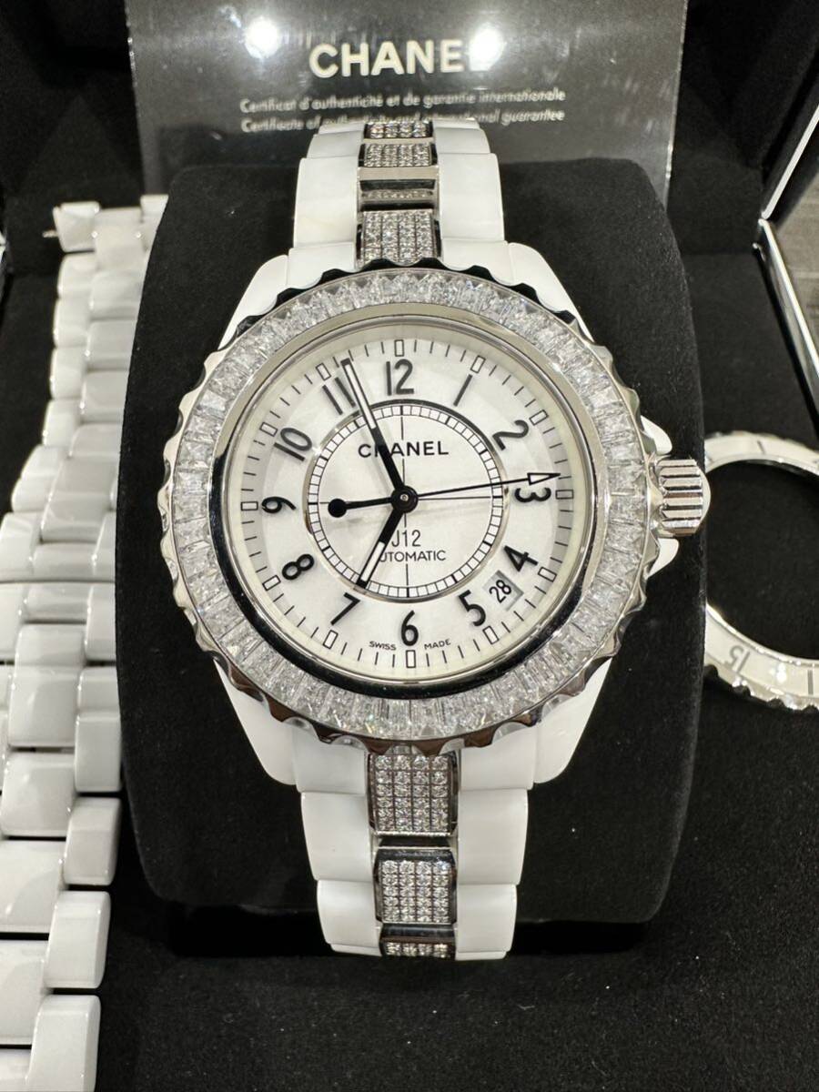 極美品 CHANEL J12 38ミリ白 H0970 正規品 超高級メンズ腕時計 自動巻 フルアフターベルト、ベゼル新品 1スタ  の画像1