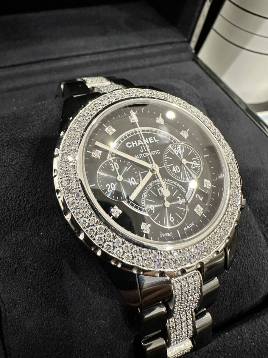  original diamond CHANEL J12 41 millimeter Chrono super high class full diamond men's wristwatch 9P diamond judgement document attached 1 start H 2419 Chanel 