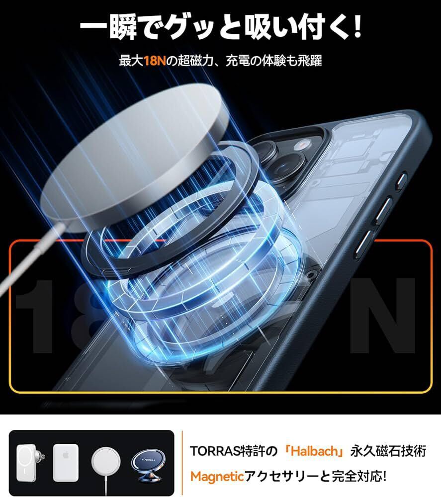 送料無料 【多機能360度回転スタンド】TORRAS iPhone 15 Pro Max ケース 縦横両対応 リング Halbachマグネット搭載 MagSafe対応 ブラック_画像4