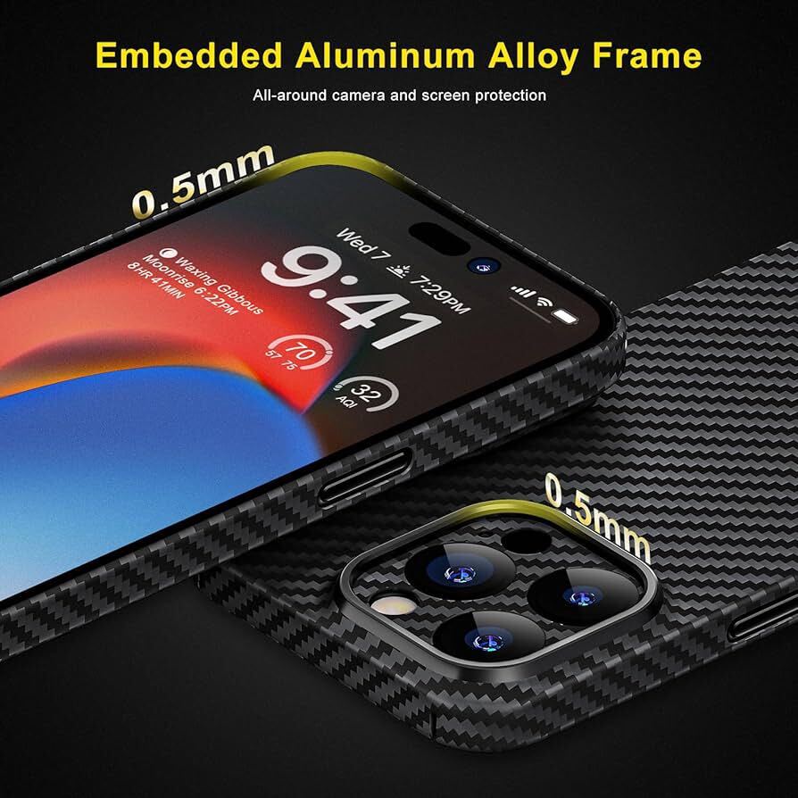 送料無料 iPhone 15 Pro Max対応アラミド繊維ケース memumi 0.5mm極薄 耐衝撃 全面保護カバー ワイヤレス充電対応 6.7インチ ブラックの画像3