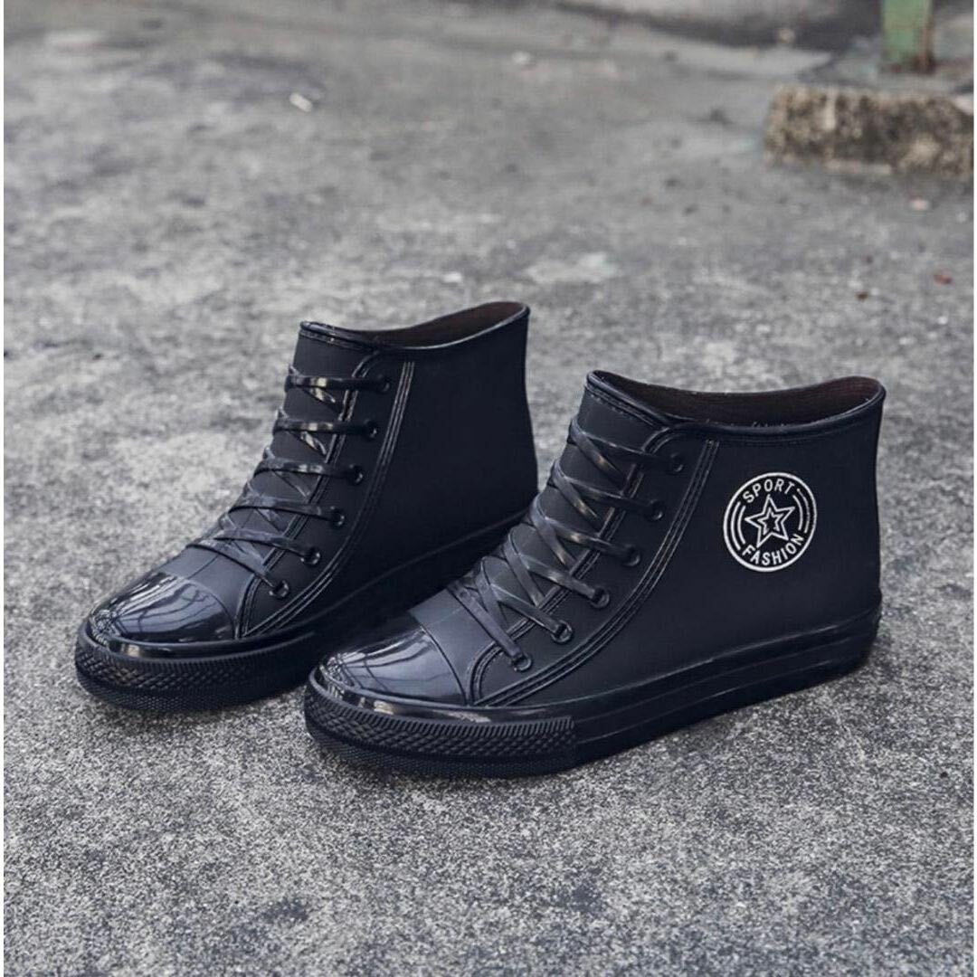 24cm rain shoes rain boots boots black is ikatto short boots lady's rainwear black Logo simple sneakers manner 
