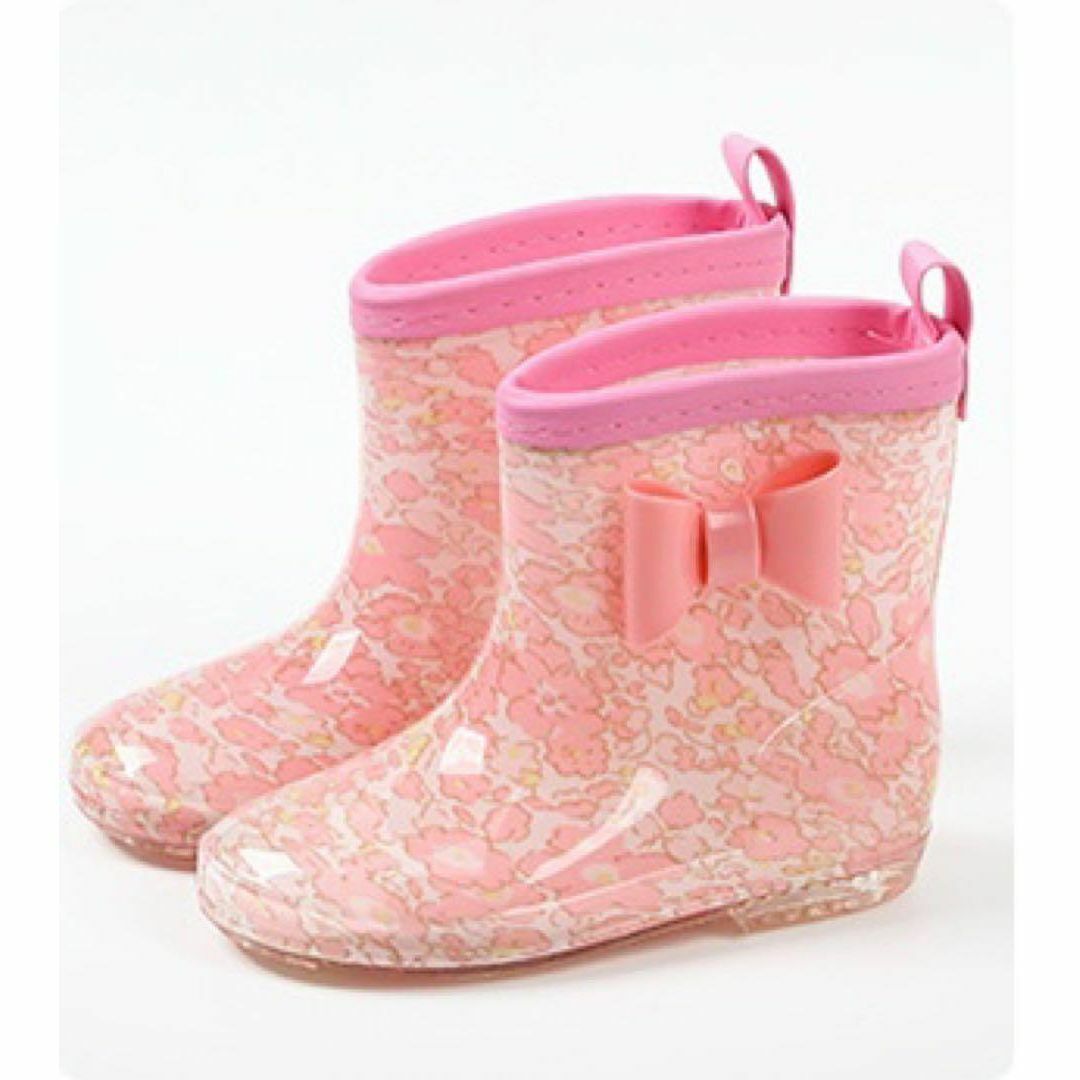 17cmレインシューズ レインブーツ 長靴 ピンク リボン 女の子 雨靴 キッズ 子供　雨具　靴　ブーツ_画像2