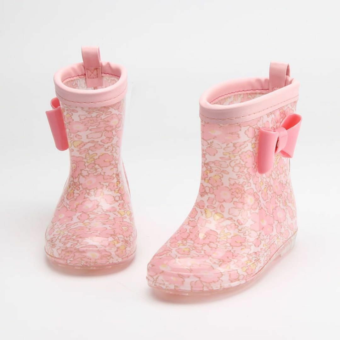 17cmレインシューズ レインブーツ 長靴 ピンク リボン 女の子 雨靴 キッズ 子供　雨具　靴　ブーツ_画像3