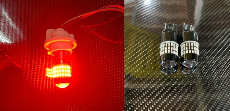 T25ダブル LED電球 LEDライト レッド赤 2個セット テールライト ブレーキランプ LED 12V～24V用 LEDランプ（3157）の画像1