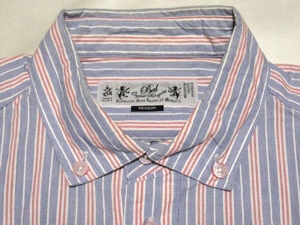 美品 bal Thick & Thin Stripe STRIPE BD Shirt Mサイズ ストライプ シャツ Blue ブルー バル オリジナル bal Original_画像4
