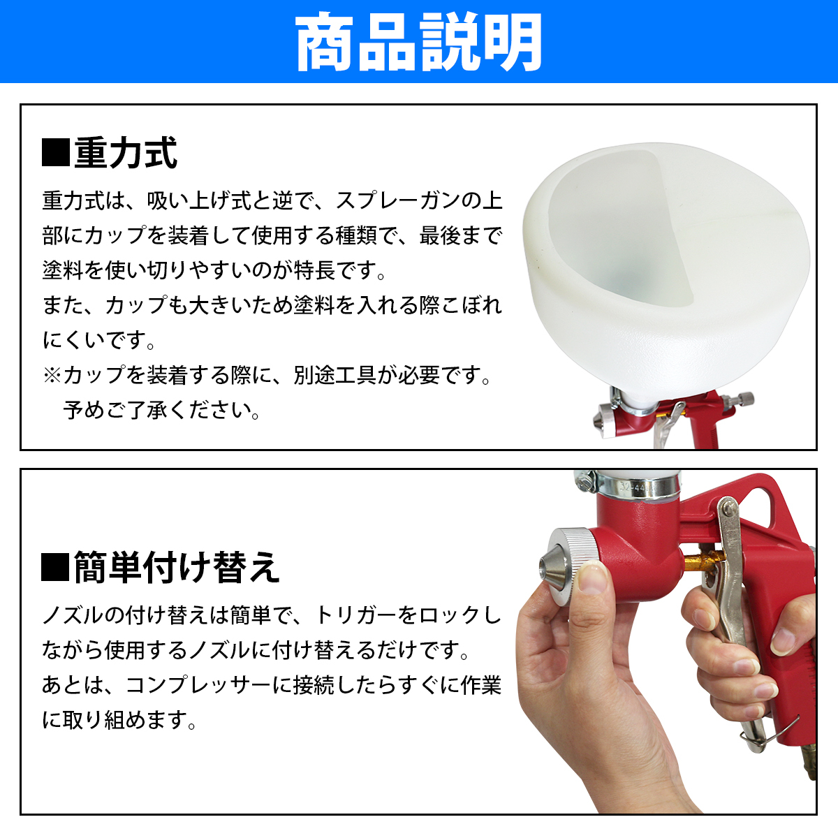 【送料無料】建築塗装用 リシンガン 5L エアー スプレー ガン 重力式 3種類 ノズル付 建築 塗料 塗装 吹付け モルタル 5リットル 吹付_画像3