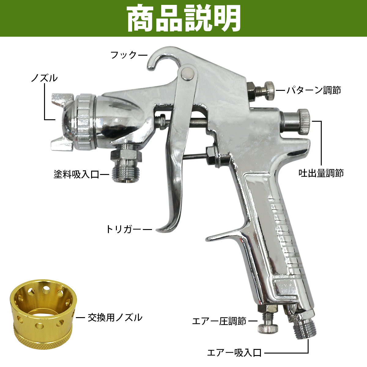 【送料無料】加圧式 エアー スプレー ガン ノズル径 2.0mm 2L 圧力計 付 エアーガン 塗装 ペイント ツール 建設機械 トラック ダンプ DIY_画像4