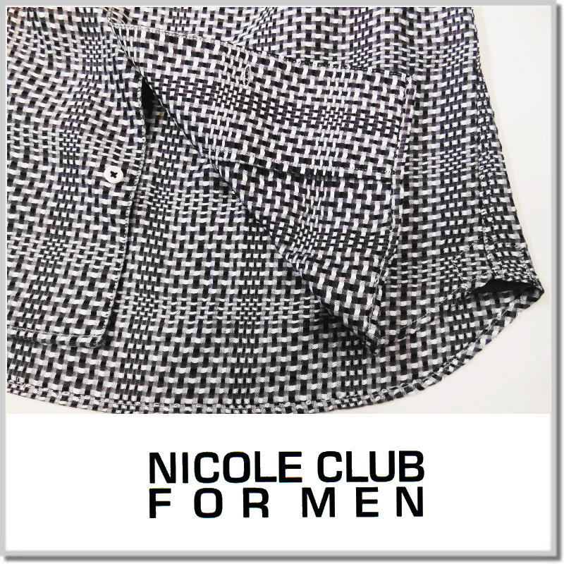 ニコルクラブフォーメン NICOLE CLUB FOR MEN シアーチェック7分袖スタンドカラーシャツ 4264-8203-49(BLACK)-48(L)_画像5