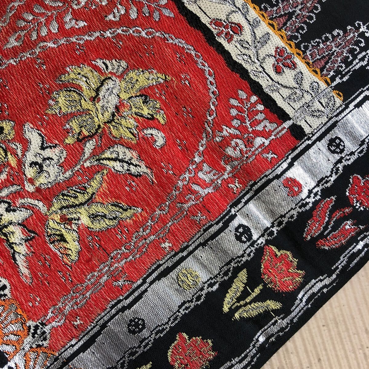  античный Nagoya obi кимоно чёрный цветок Showa Retro Taisho роман современный мир ...ko-te переделка шелк натуральный шелк 100%.17-25t