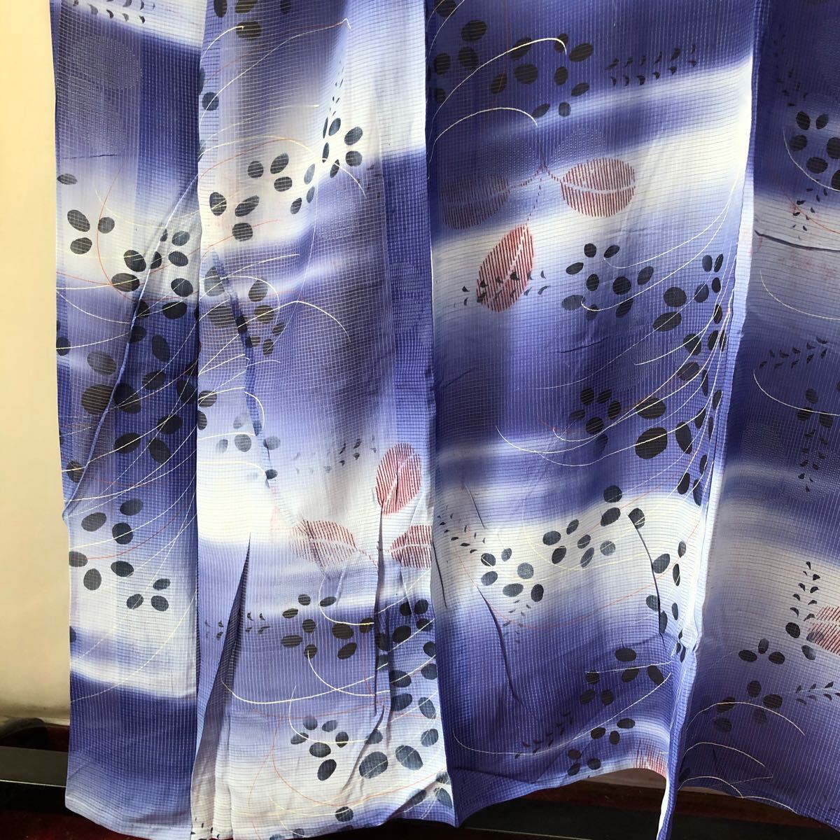  античный кимоно одиночный . синий градация растения Showa Retro Taisho роман современный мир ...ko-te переделка шелк натуральный шелк 100%.22-05t