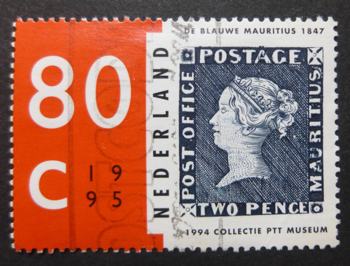 使用済み オランダ (The Netherlands) ブルーモーリシャス ２ペンス切手 収蔵記念切手 送料無料の画像1