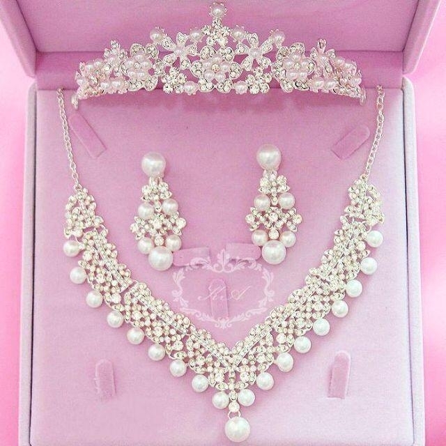 3 point set earrings ( earrings )& necklace & Tiara pearl wedding accessory wedding wedding accessory large .. bride 