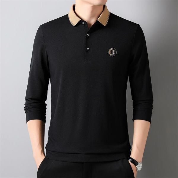 t8 【 L 】黒 長袖 薄手 ポロシャツ メンズ ゴルフ ゴルフウェア シニア シンプル カジュアル トップス_画像1