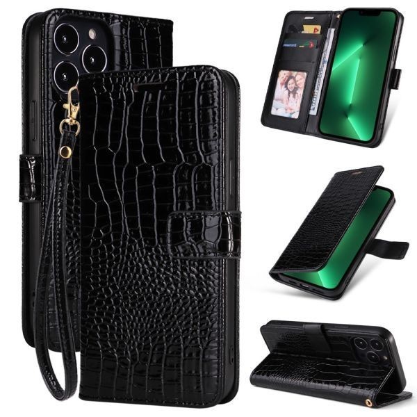 iPhone14 [c2 black ] notebook type smartphone cover PU leather crocodile manner type pushed . smartphone case iPhone mobile case Impact-proof falling prevention protection 