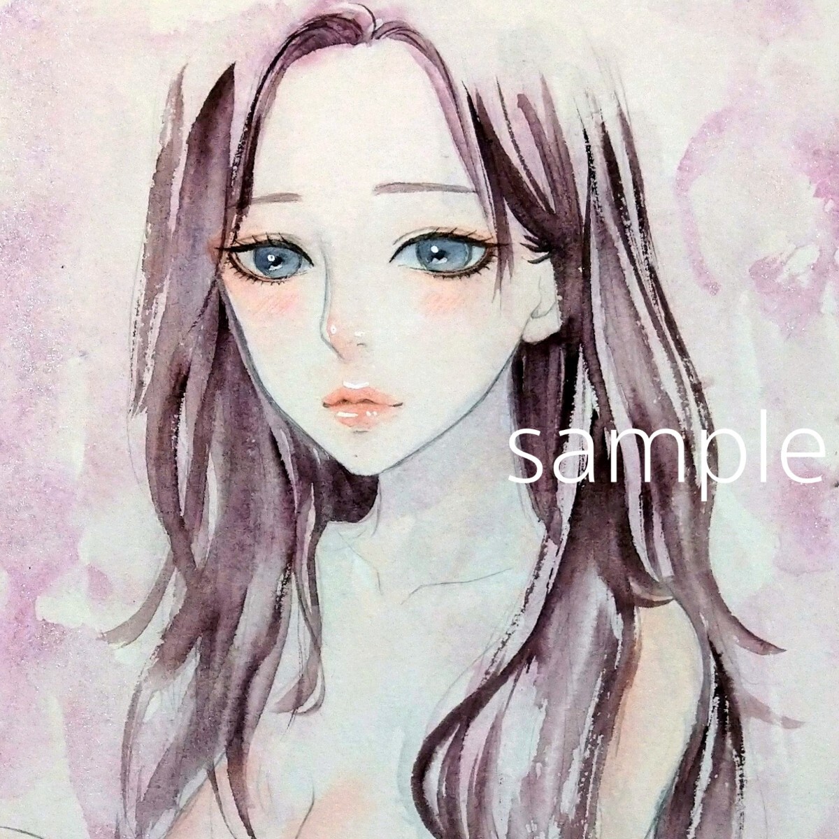 肉筆原画　水彩画　手描きイラスト　絵画　オリジナル　美人画　裸婦画　ヌード画　A4　@mucica_画像1