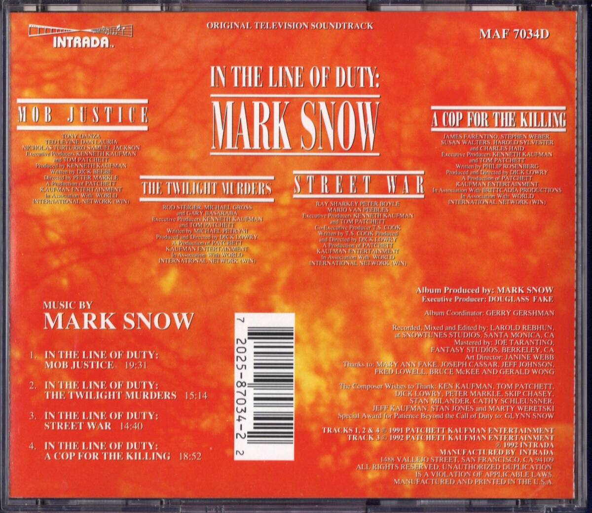 【CD】マーク・スノウ「FBI 男たちの闘争」1992年発売・アメリカ盤サントラ ＊良品 ＊MARK SNOWの画像2