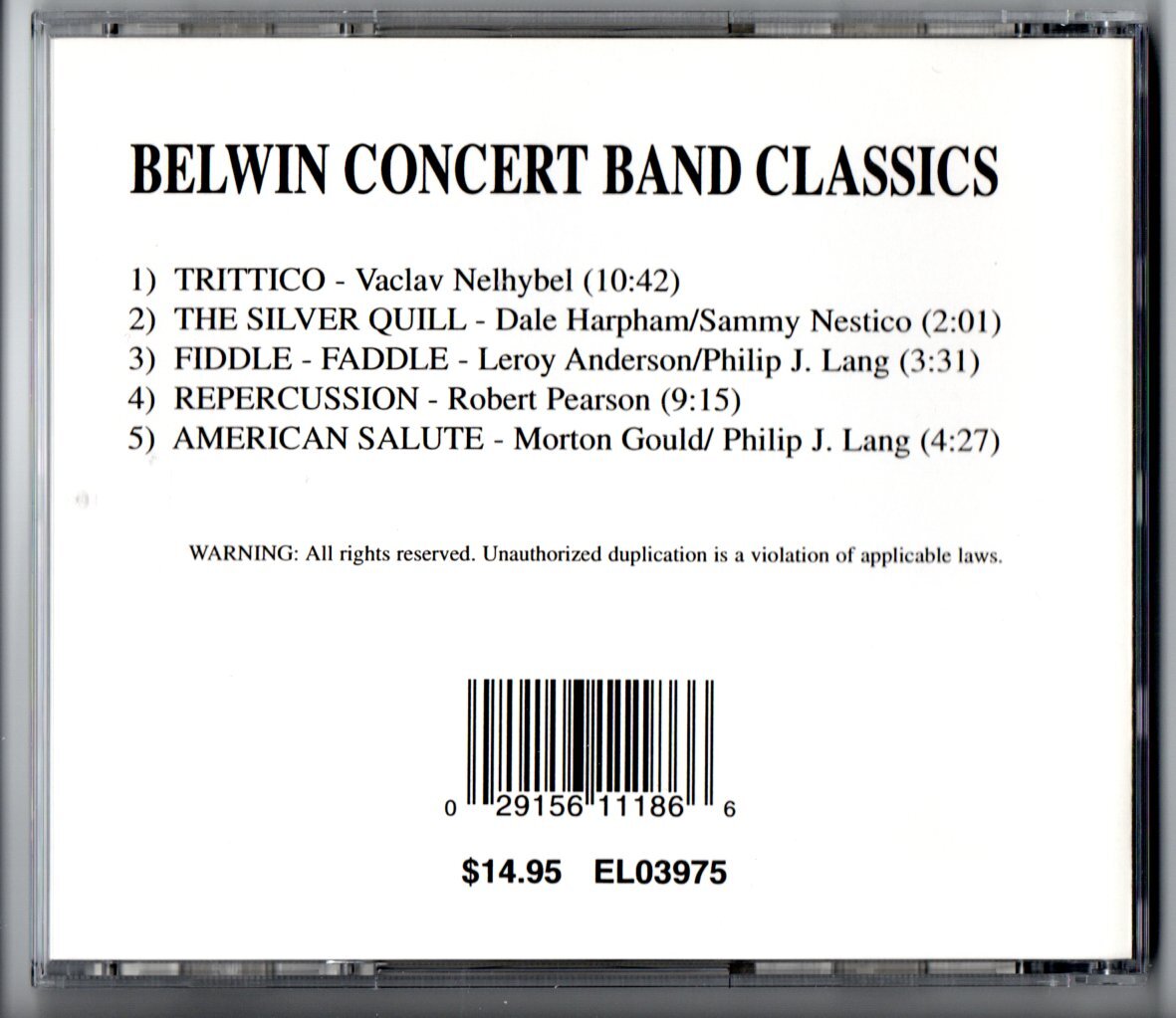 送料無料 吹奏楽CD ベルウィン・コンサートバンド・クラシックス1 トリティコ アメリカンサリュート フィドル・ファドル リパーカッション_画像2