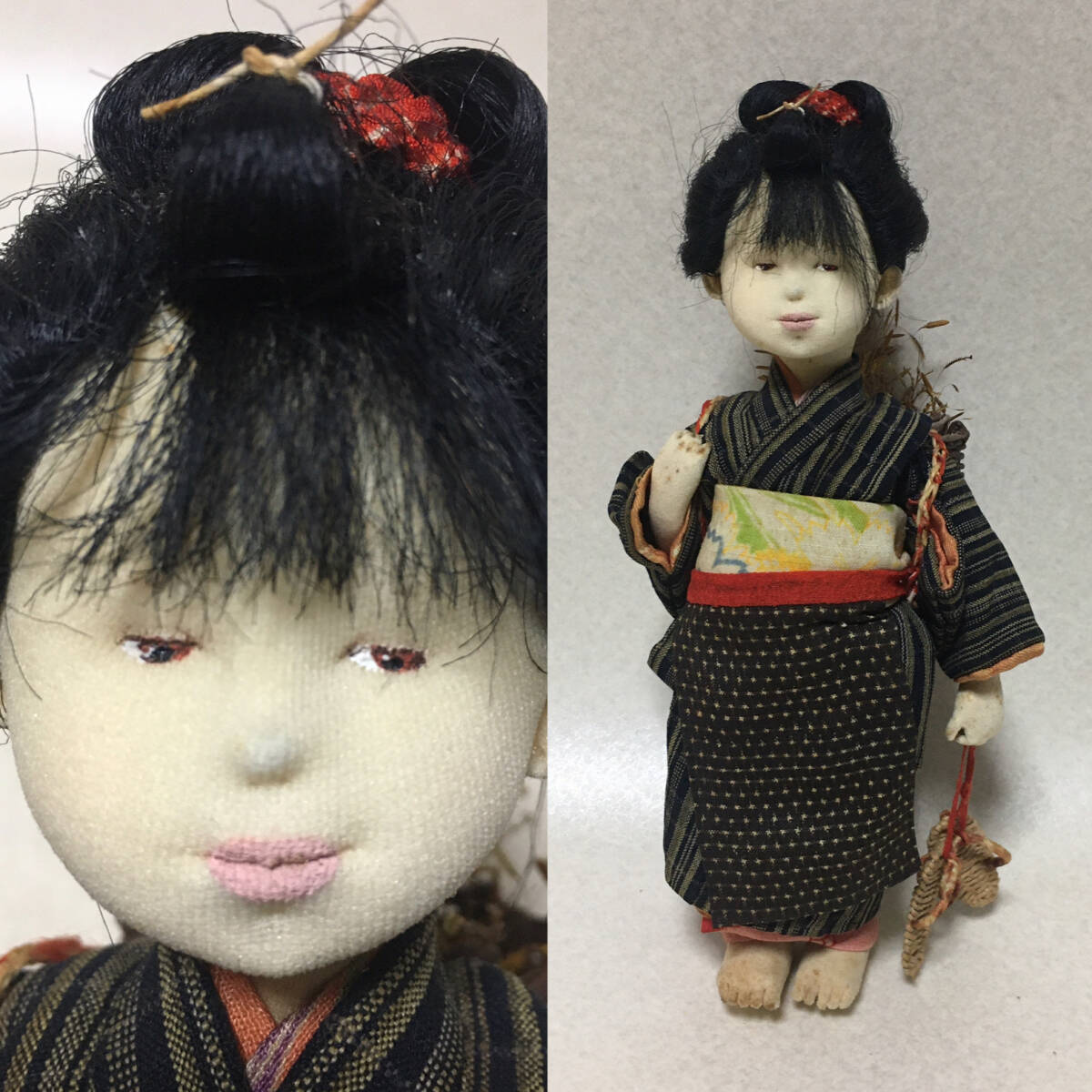 お待たせ! 【B965】布人形 布引張子? 高23cm 和服少女 創作人形 ドール / 検:作家者 木原幸子 与 勇輝 その他