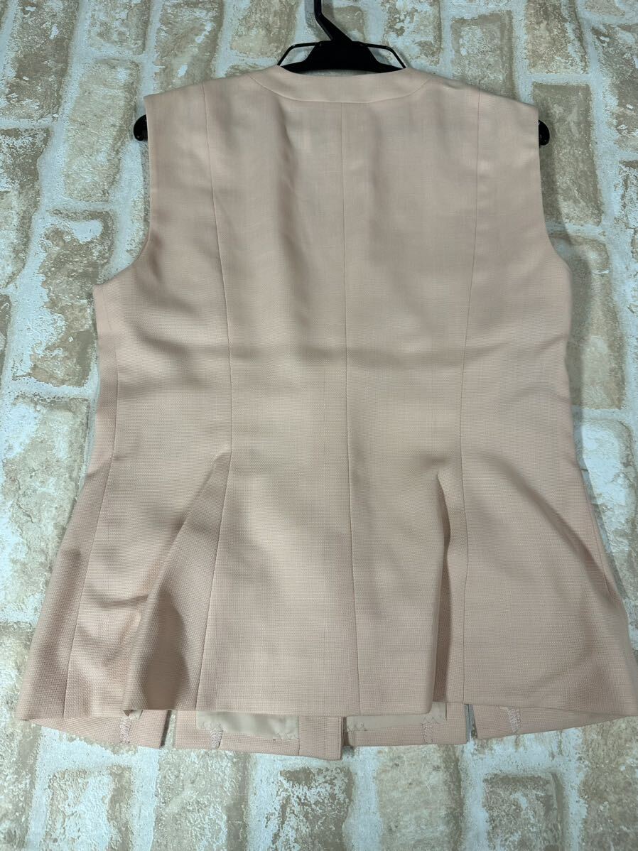 ▲159/未使用 11号 L KIMIJIMAキミジマ ウール混 サーモピンク リボン ベスト スカート 上下セット スーツ 事務服 制服 セットアップの画像3