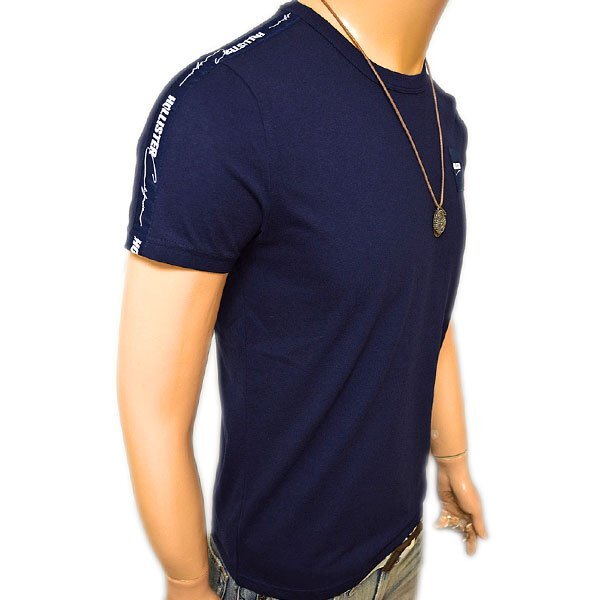 SALE 新品 ホリスター Hollister 紺 XLサイズ 両肩ロゴテープ Tシャツ 胸ロゴパッチ 丸首 クルーネック ネイビー アバクロ 正規品 メンズの画像8