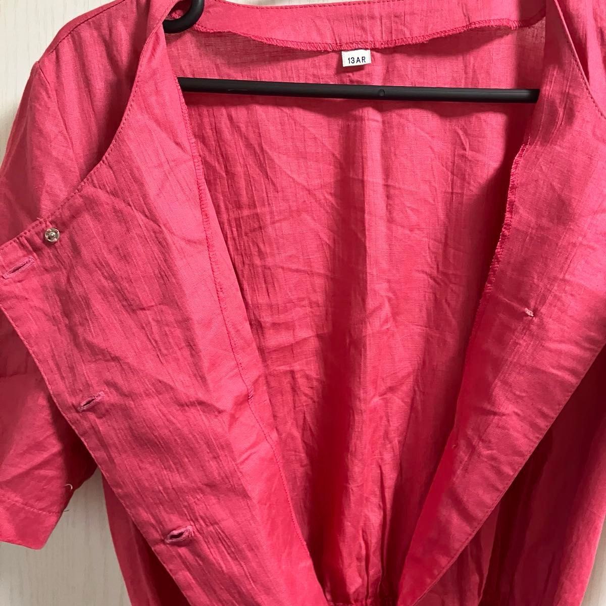ワンピース　半袖　ピンク　ベルト付き　13号　Lサイズ　古着　日本製　未使用品