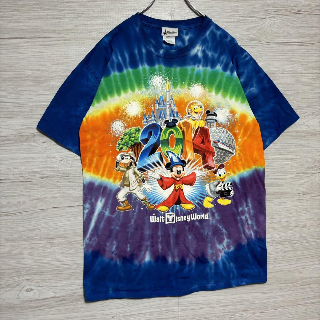 【入手困難】Disney ディズニー　ファンタジアミッキー　Tシャツ　Lサイズ　ダイダイ柄　マルチカラー　半袖　海外　一点物　キャラクター_画像4