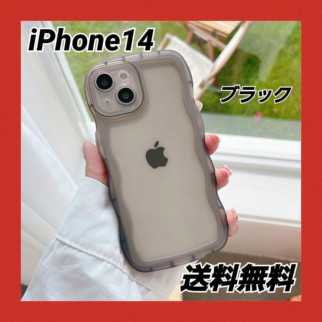 iPhone 14 ケース ブラック カバー うねうね カメラ レンズ 保護_画像1