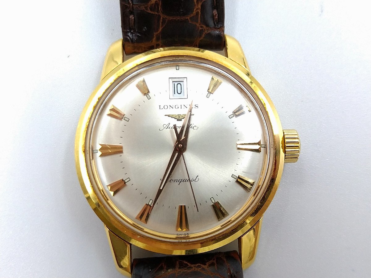 【18K/750】中古 動作確認済 ロンジン LONGINES コンクエスト 七宝エンブレム 自動巻き デイトの画像3