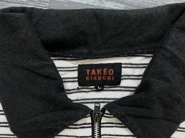 TAKEO KIKUCHI Takeo Kikuchi мужской двойной окантовка половина Zip рубашка-поло с коротким рукавом L белый чёрный 