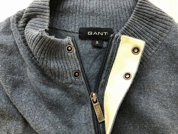 GANT メンズ ハーフジップ ニットベスト 綿・羊毛 薄手 大きいサイズ 2L 紺_画像2