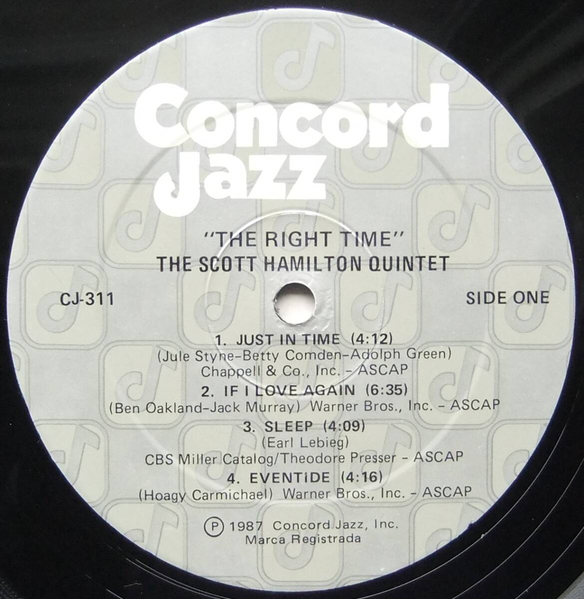 ◆ SCOTT HAMILTON Quintet / The Right Time ◆ Concord Jazz CJ-311 ◆ Vの画像3