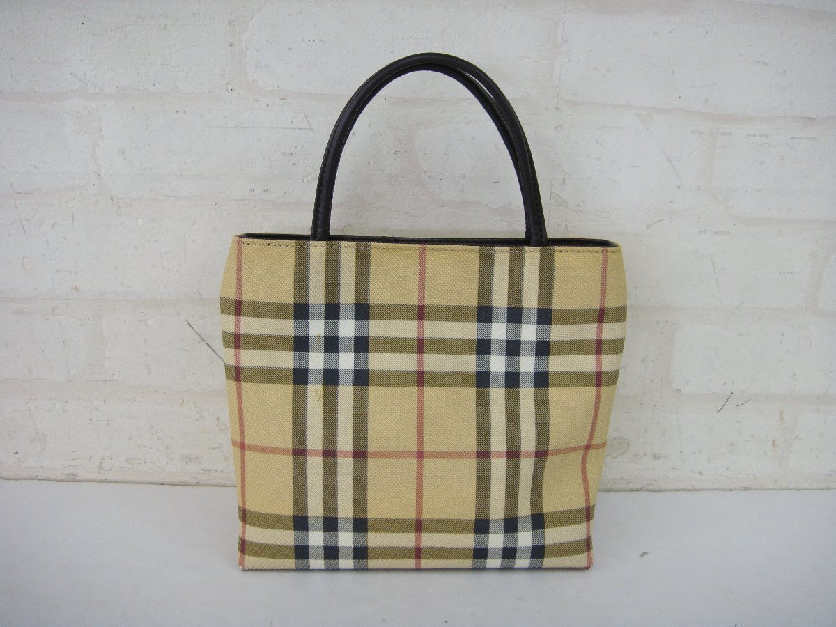 1円～ 本物保証 BURBERRY バーバリー ミニトートバッグ ハンドバッグ PVC×レザー チェック_画像2