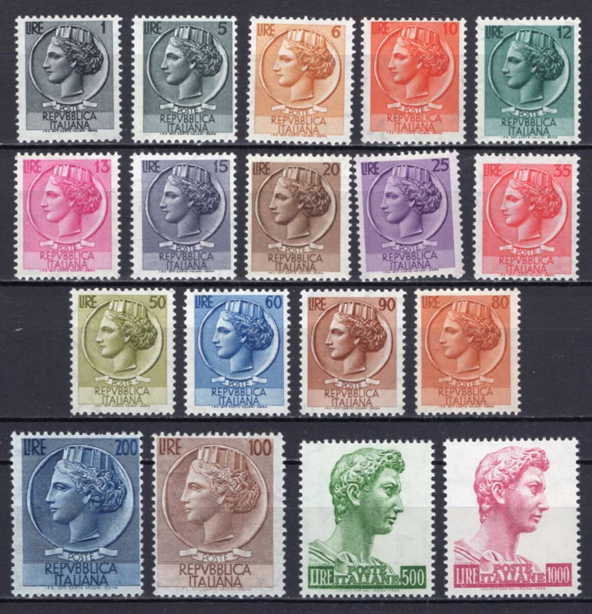 イタリア 1955-58年発行普通切手 スコット#673B-690A 完 NHの画像1