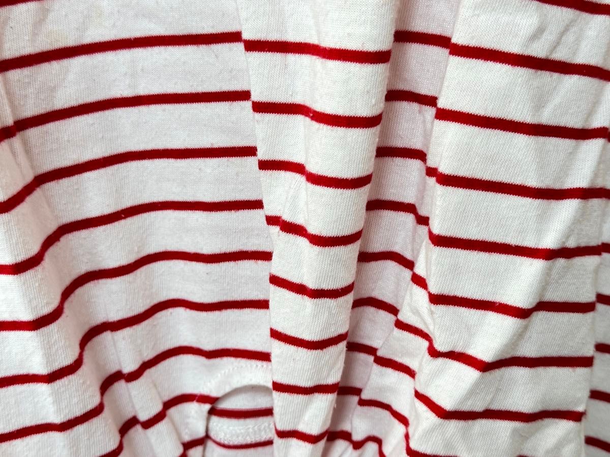 【最終価格】ハニーズ　 カットソー ボーダー Tシャツ 半袖 ゆったり　裾縛り　赤　花柄　刺繍　