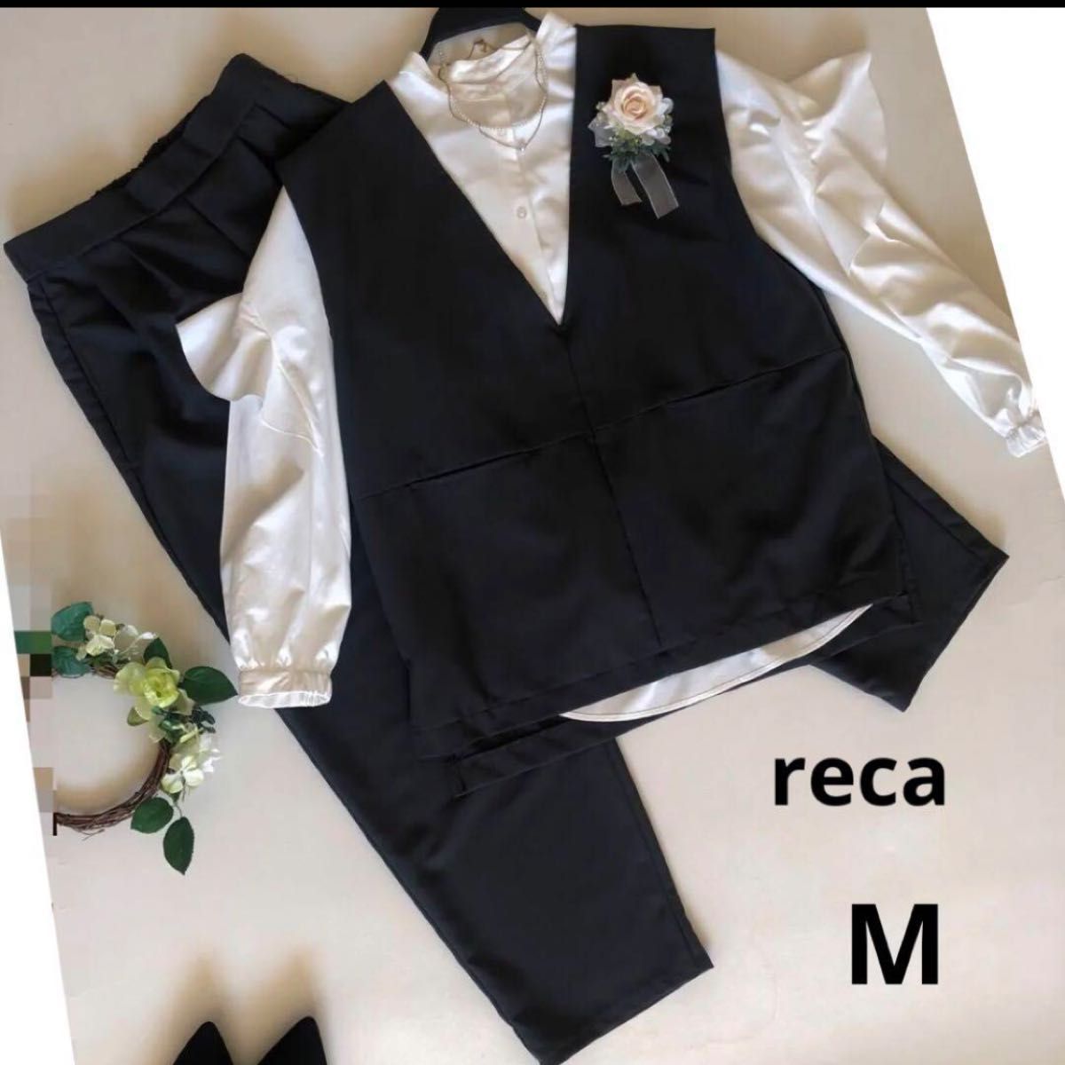 レカ　reca　セットアップ　ベスト × カーブパンツ　グレー　入学式　フォーマル パンツスーツ パンツ スーツ 上下 セット
