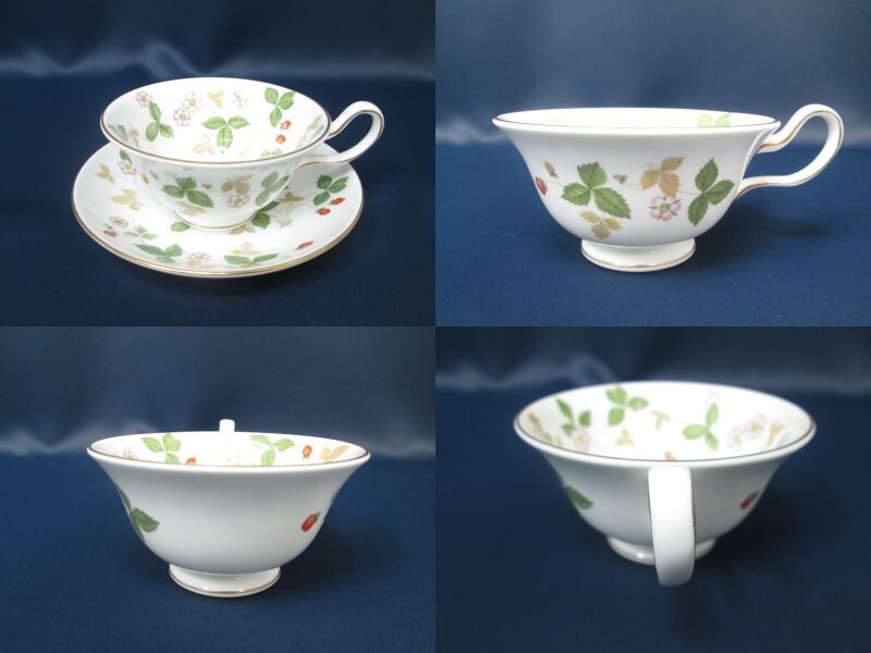 SHC-23 ウエッジウッドWEDGWOOD■英国製 ワイルドストロベリーWILD STRAWBERRY カップ＆ソーサー5客 ティーポット■R4406/イチゴ/金彩_画像3