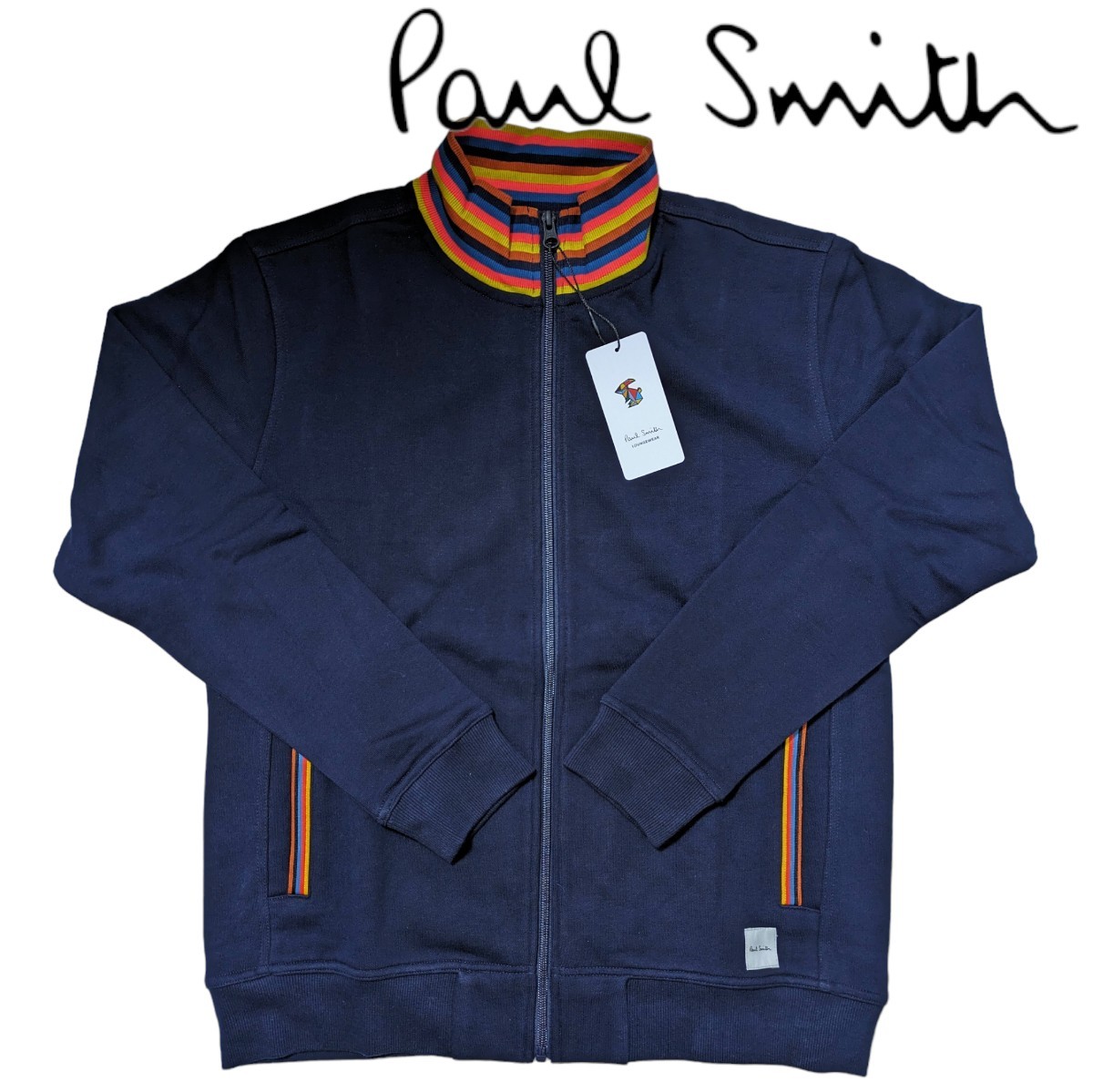 新品 ポールスミス Paul Smith ジップアップ スウェット M マルチストライプ アーティストストライプ ネイビー メンズ_画像1