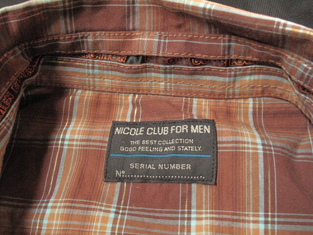 NICOLE CLUB FOR MEN 春夏 半袖ウエスタンチェックシャツ Sise＝46　メンズ　★スタッド. ラメ糸入り_画像3