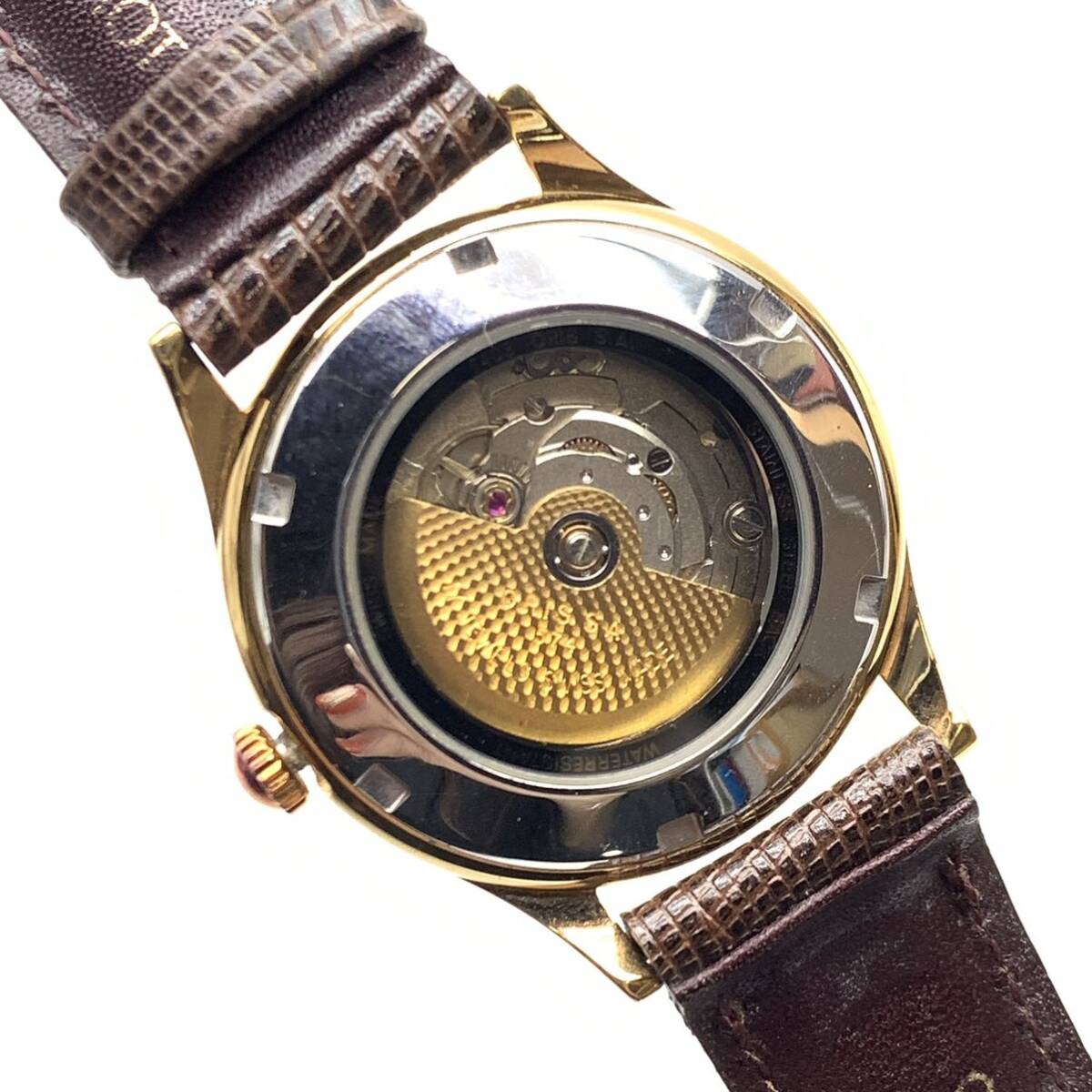 OIRS オリス 7403 ポインターデイト 腕時計 自動巻き オートマチック 裏スケ アラビア ベージュ系文字盤 35mm 管理RY23000294の画像6
