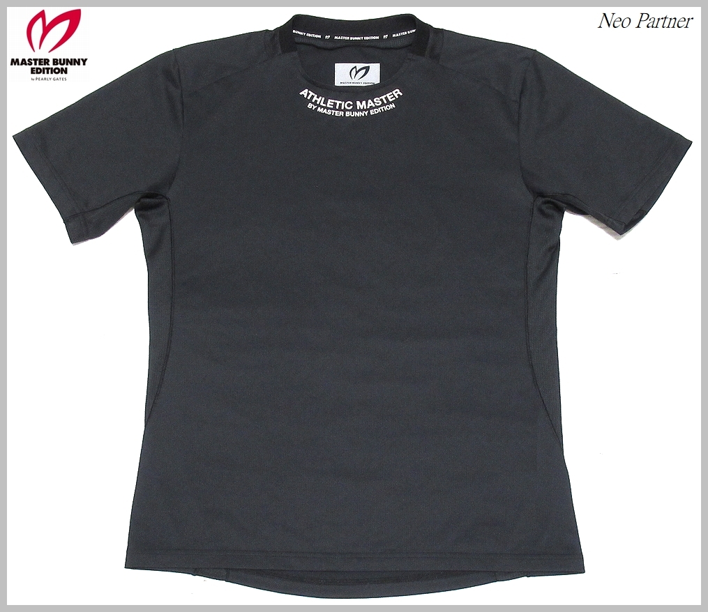 即決 美品 マスターバニーエディション パーリーゲイツ ゴルフ ATHLETIC MASTER ロゴプリント 半袖Tシャツ ブラック 5 日本製 メンズ_画像1