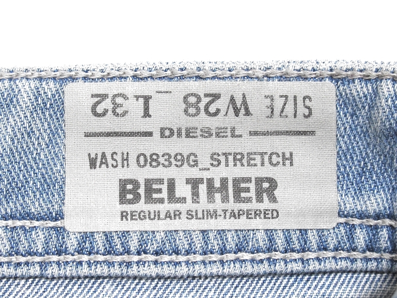 定価3万円 美品 DIESEL ディーゼル BELTHER 0839G アイスウォッシュ スリムテーパード ストレッチ デニムパンツ ジーンズ W28 メンズの画像8