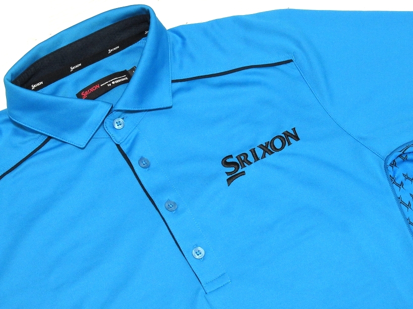 即決 美品 SRIXON by DESCENTE スリクソン デサント ゴルフ サンスクリーン 吸汗速乾 ストレッチ 半袖ポロシャツ ブルー L メンズの画像3