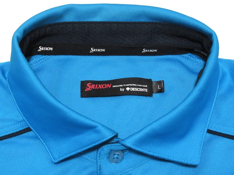 即決 美品 SRIXON by DESCENTE スリクソン デサント ゴルフ サンスクリーン 吸汗速乾 ストレッチ 半袖ポロシャツ ブルー L メンズの画像7