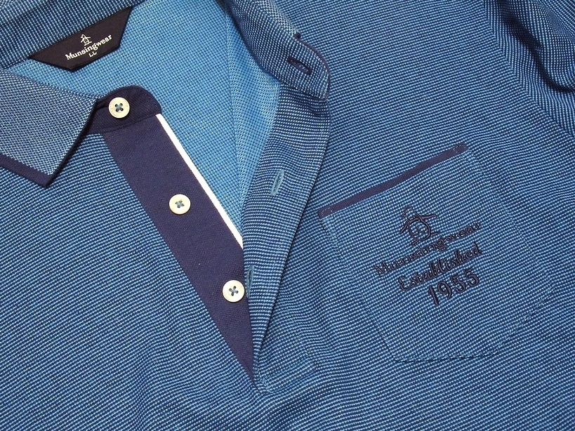  regular price Y14,300 beautiful goods MUNSING Munsingwear Golf penguin Logo embroidery . sweat speed . fine dry polo-shirt with long sleeves blue x navy LL men's 
