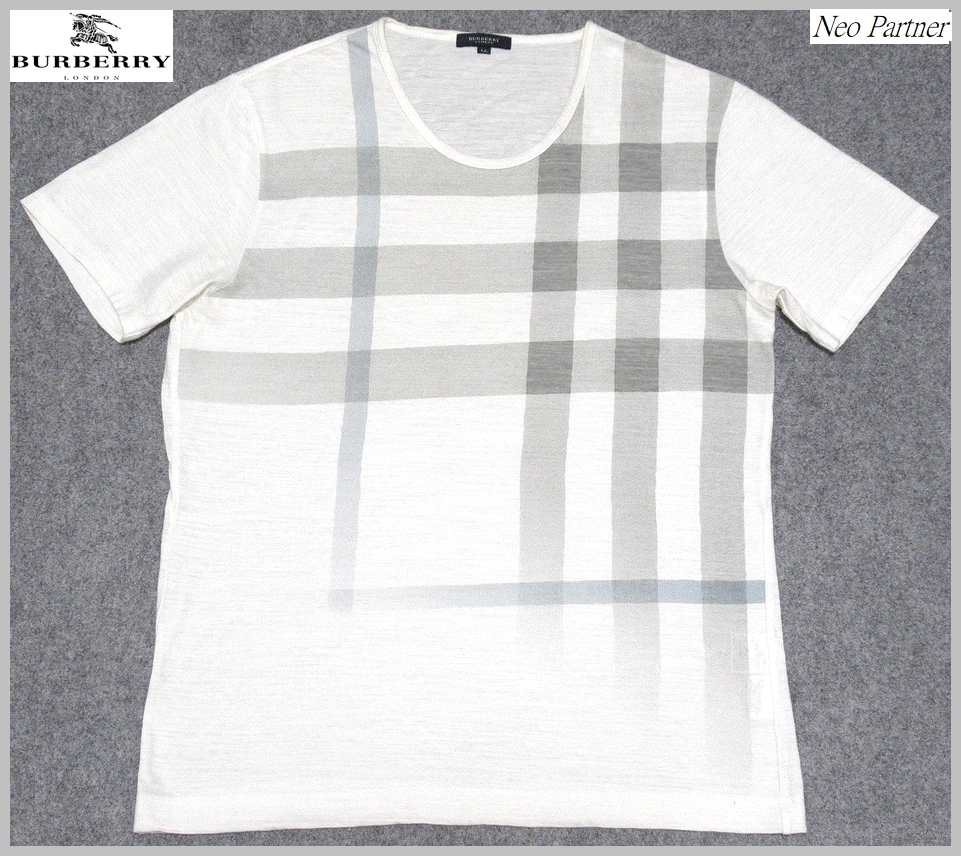 即決 美品 BURBERRY LONDON バーバリーロンドン グラデーションチェック 半袖Tシャツ カットソー ホワイト LL 日本製 正規品 メンズの画像1