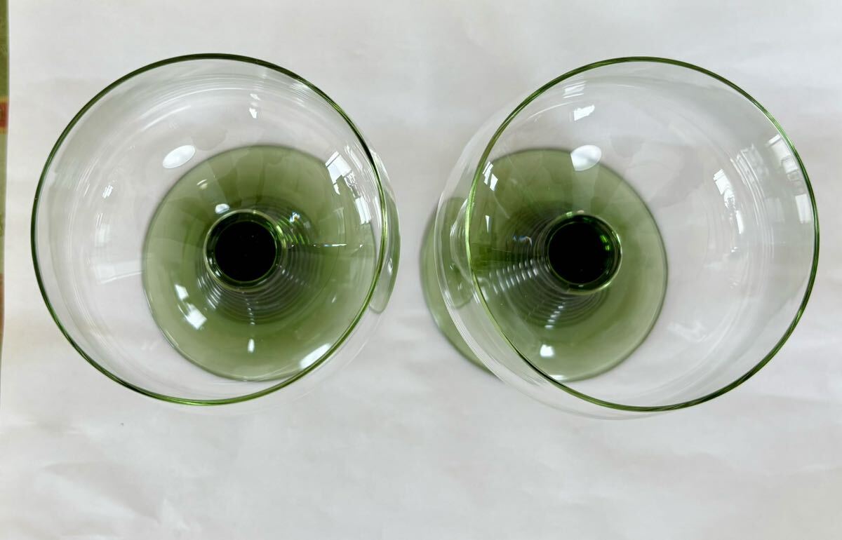 ★ 昭和レトロ グリーン ワイングラス ２客 グラス 緑 レトロ アンティーク モダン の画像6