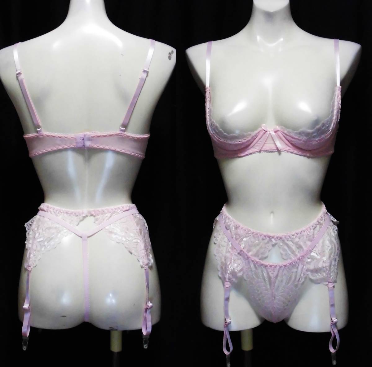 [ new goods unused ] bra [1/4 cup * wire & pad equipped / open bust ]& shorts & garter belt & prompt decision : stockings ( size :Free)